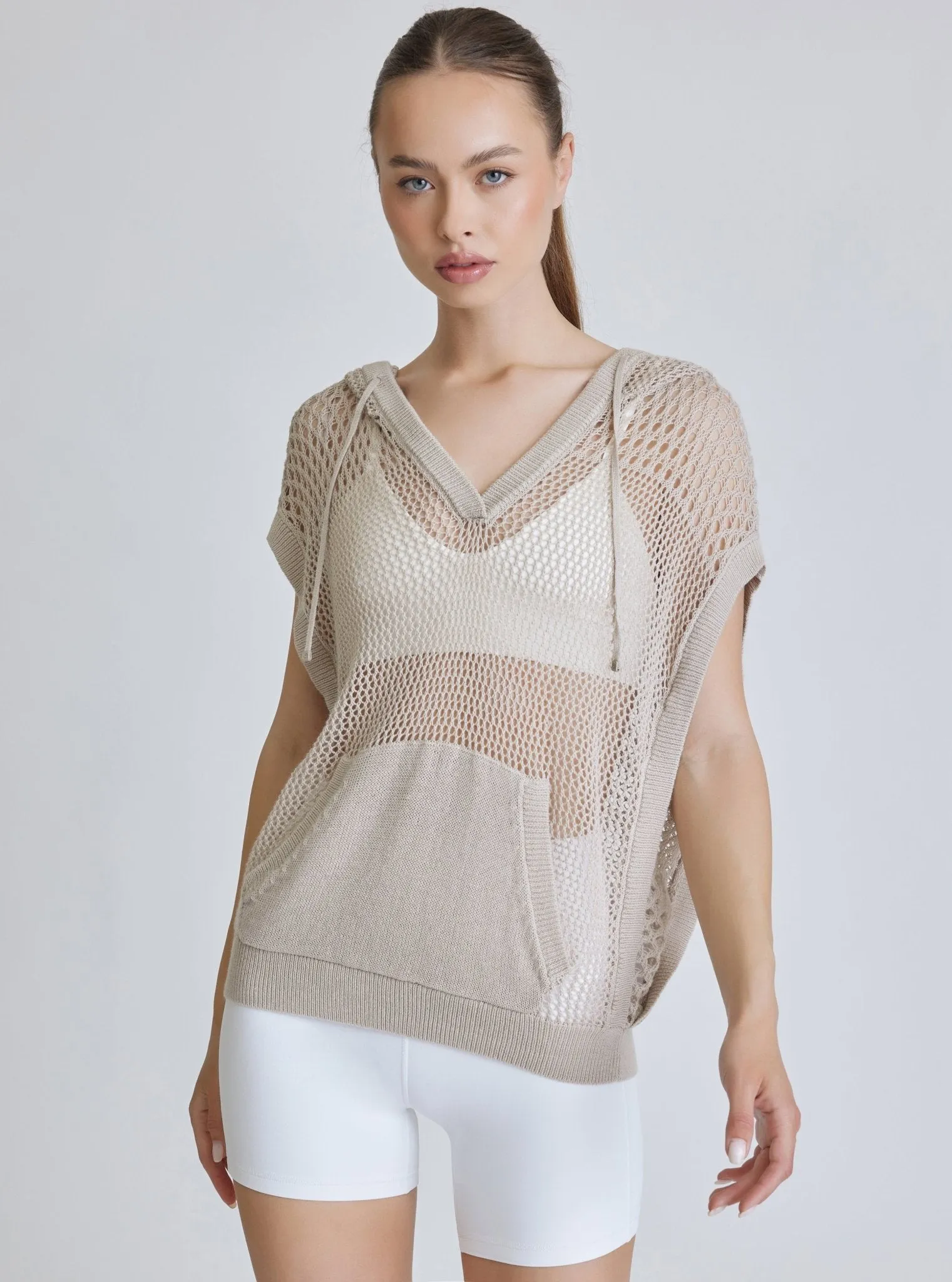 Pullover Crochet Sleeveless Hoodie - Pumice - FINAL SALE sold by blanc noir product image thumbnail 4