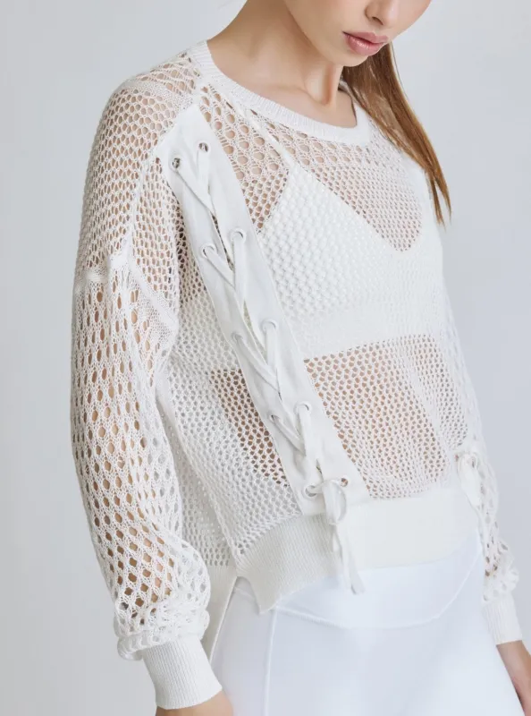 White Lace Up Crochet Sweatshirt - FINAL SALE made by blanc noir