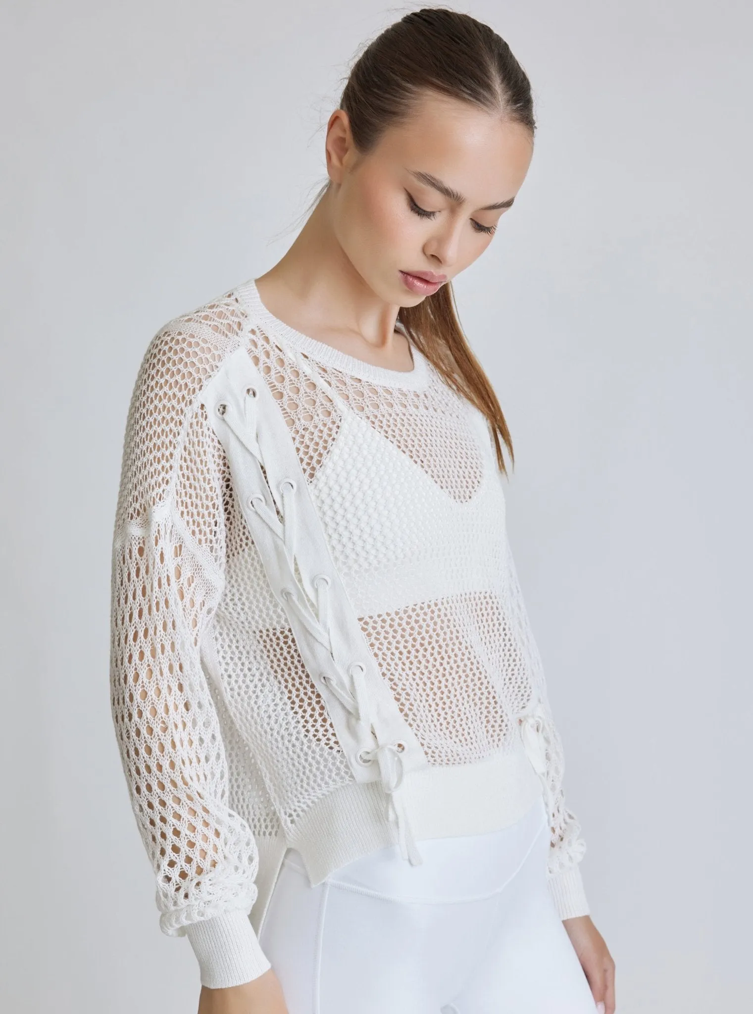 White Lace Up Crochet Sweatshirt - FINAL SALE sold by blanc noir product image thumbnail 5