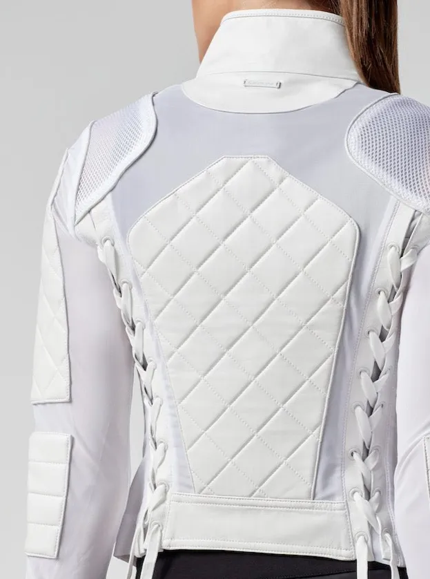 Genuine Classic Leather Mesh Moto Jacket with Lace Up Back - White sold by blanc noir product image thumbnail 2