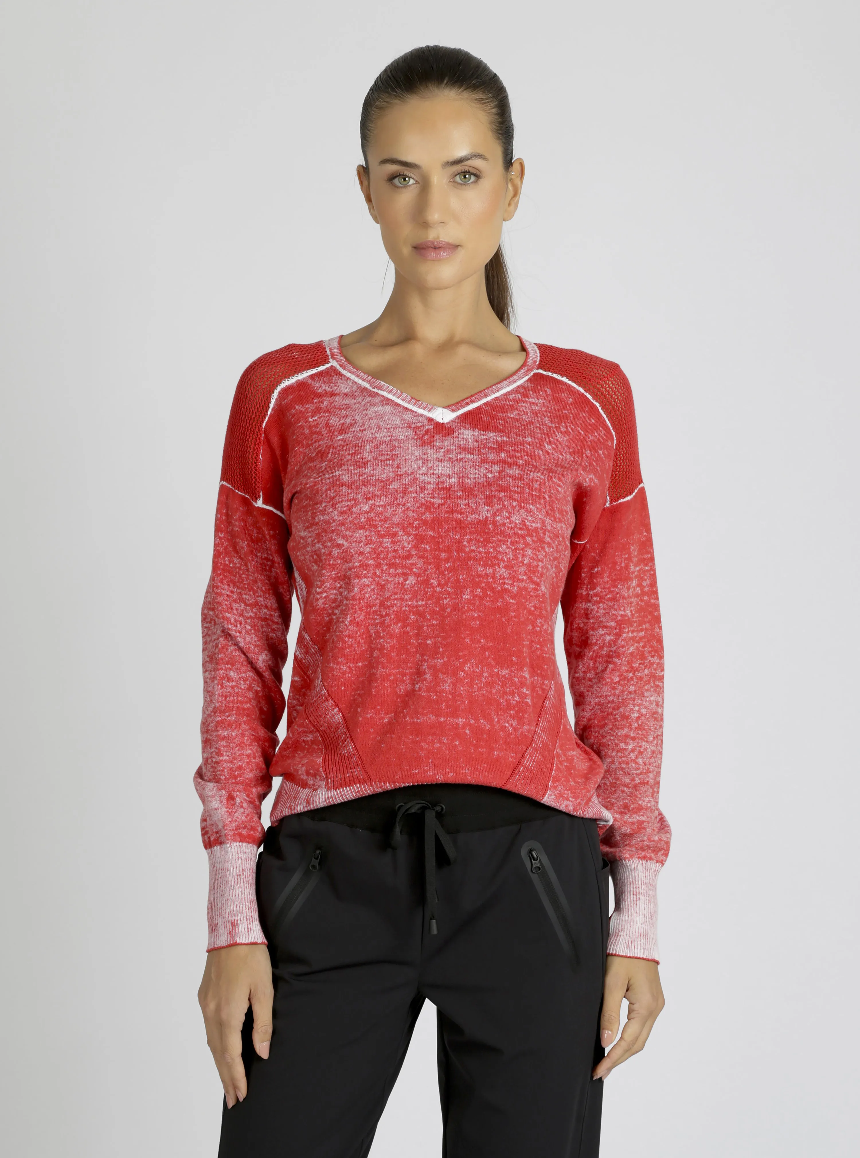 $39 V-Neck Cotton Huntress Sweater - Cranberry, Navy or Black - FINAL SALE sold by blanc noir product image thumbnail 4