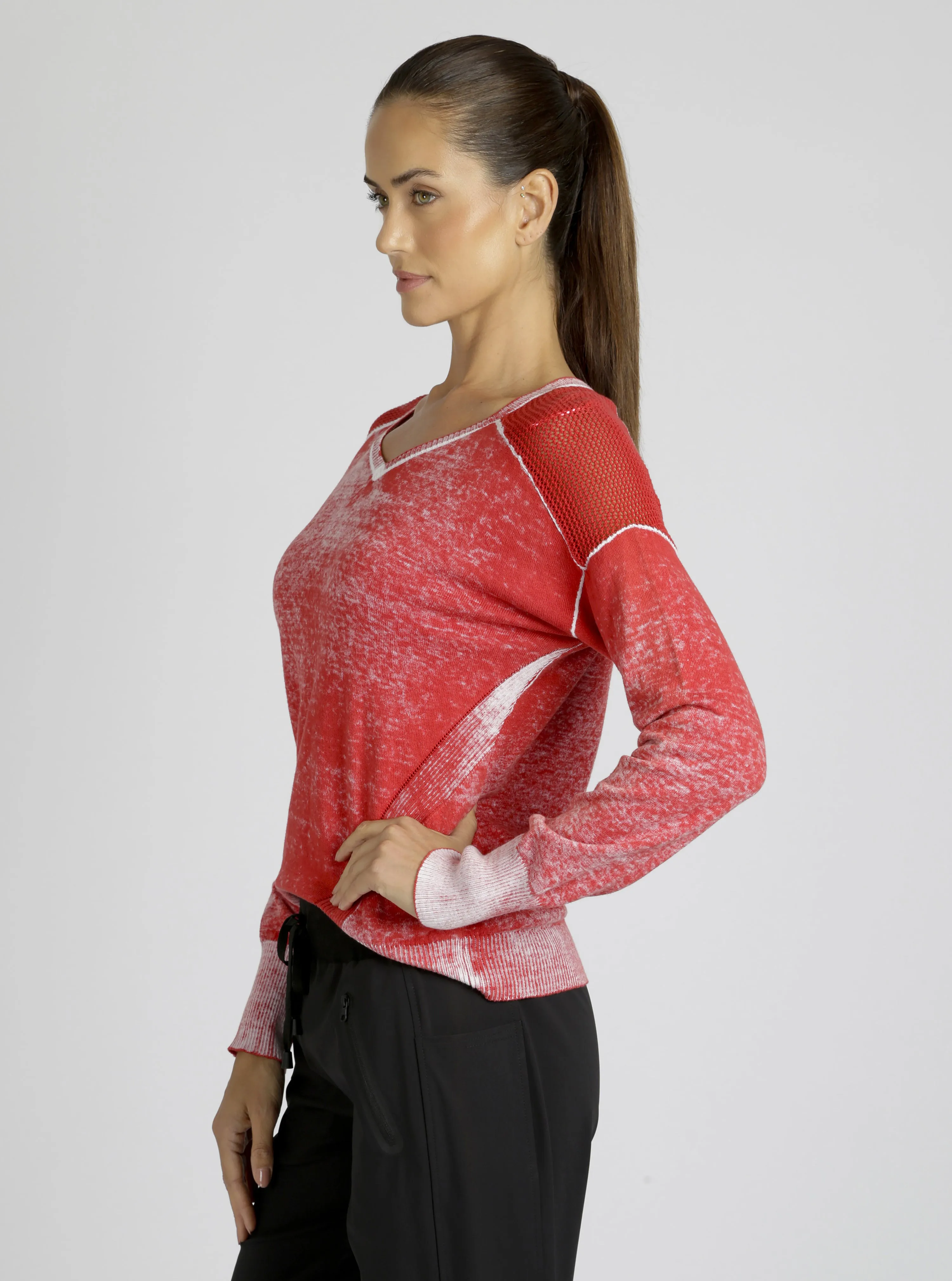 $39 V-Neck Cotton Huntress Sweater - Cranberry, Navy or Black - FINAL SALE sold by blanc noir product image thumbnail 5