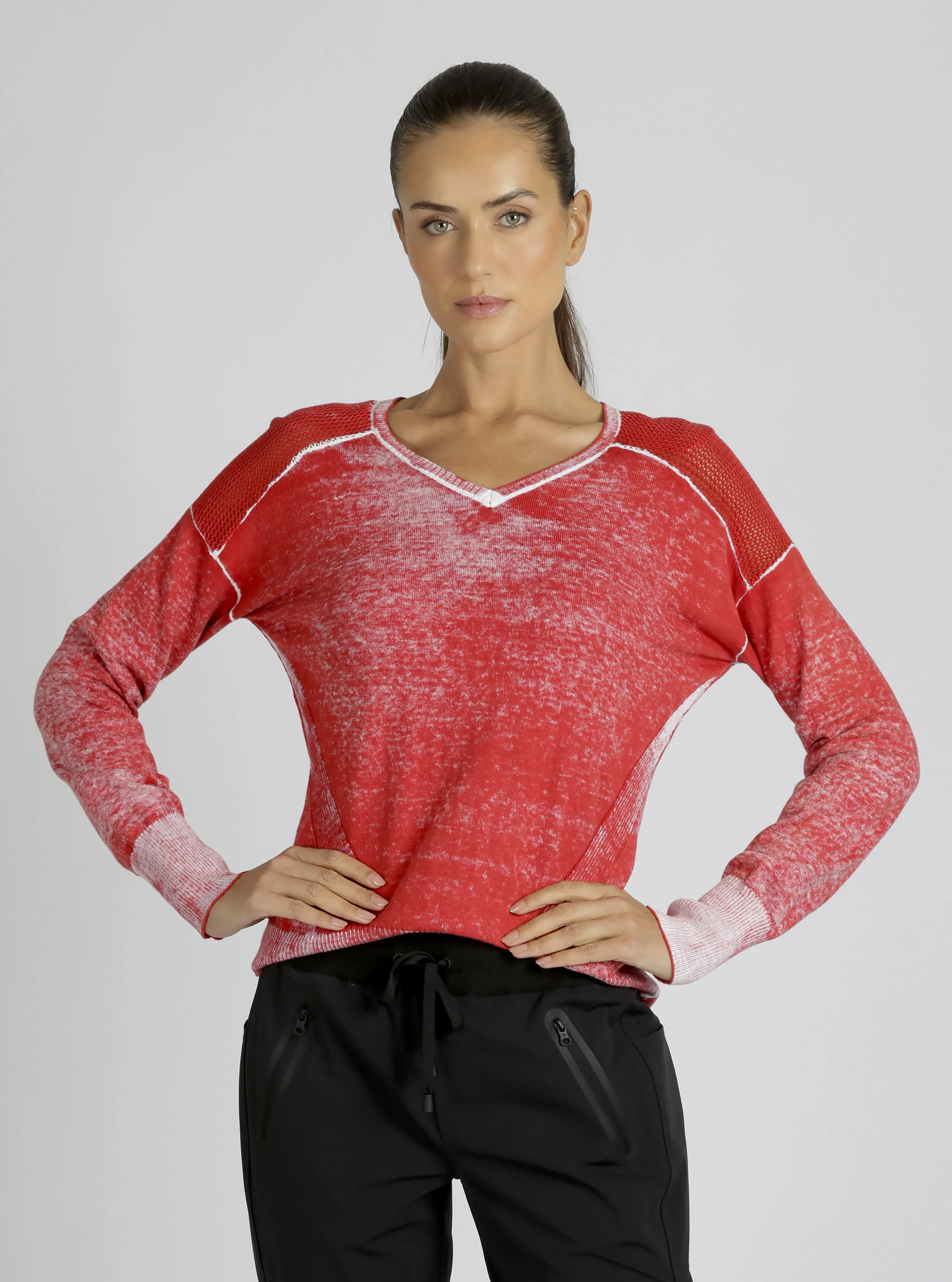 $39 V-Neck Cotton Huntress Sweater - Cranberry, Navy or Black - FINAL SALE sold by blanc noir