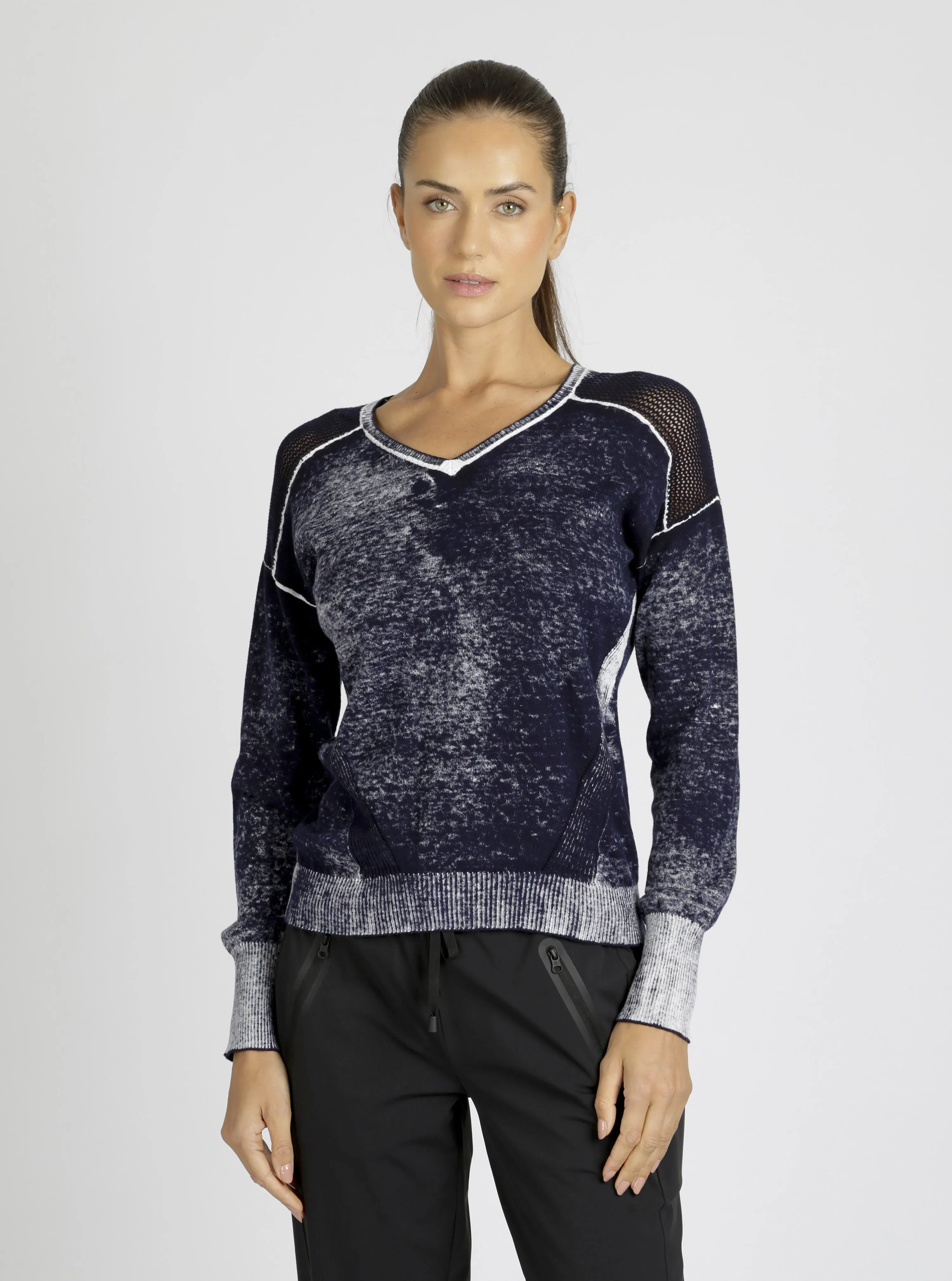 $39 V-Neck Cotton Huntress Sweater - Cranberry, Navy or Black - FINAL SALE sold by blanc noir product image thumbnail 2