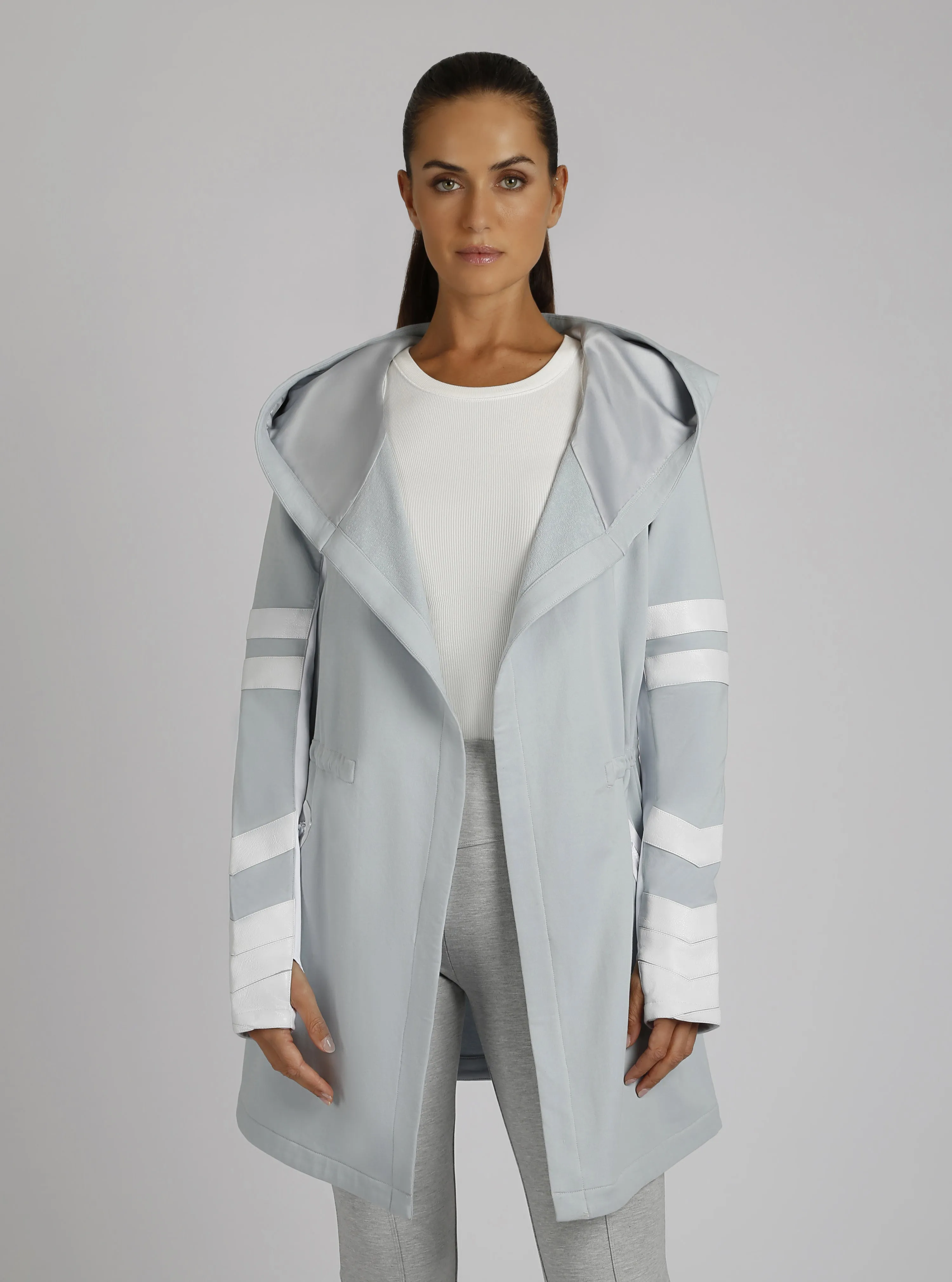 Maitri Stretch Wrap Traveler Jacket with Silk Lined Hood - Pearl/White sold by blanc noir product image thumbnail 2