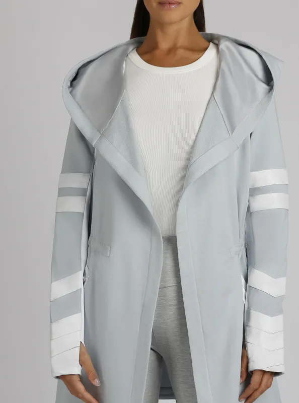 Maitri Stretch Wrap Traveler Jacket with Silk Lined Hood - Pearl/White made by blanc noir