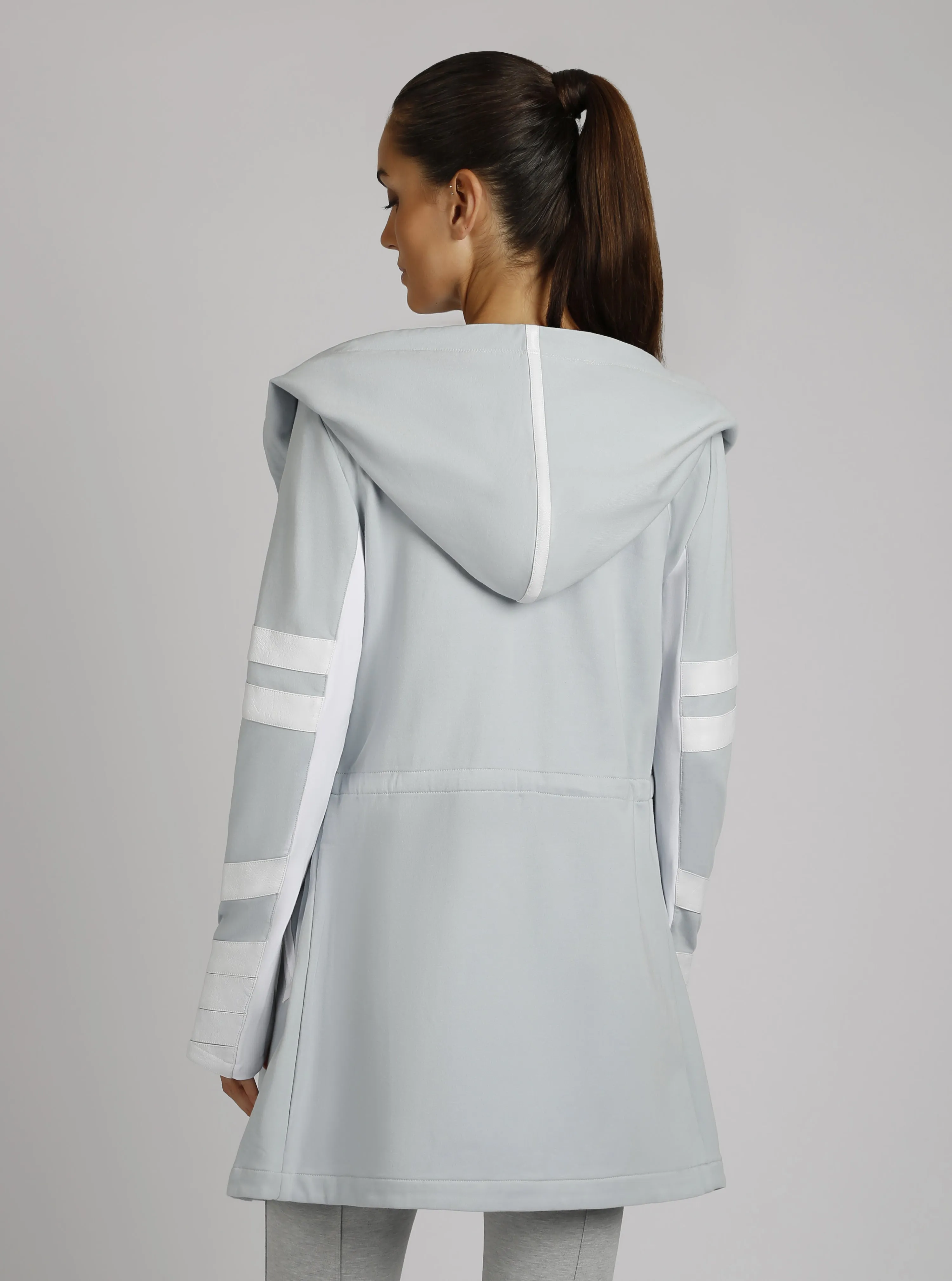 Maitri Stretch Wrap Traveler Jacket with Silk Lined Hood - Pearl/White sold by blanc noir product image thumbnail 3