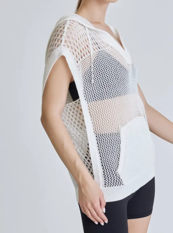 $29 White Crochet Pullover Sleeveless Hoodie - FINAL SALE made by blanc noir