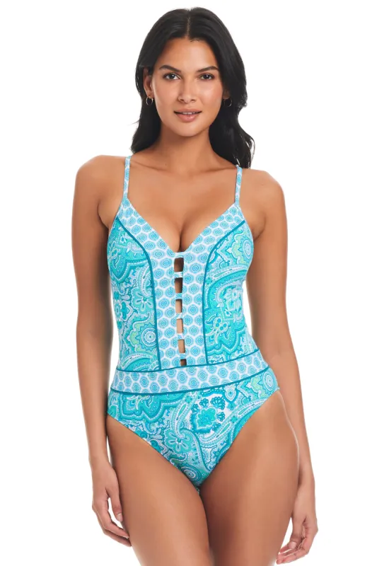 Coastal Cool Plunge One-Piece Swimsuit sold by Bleu Rod Beattie