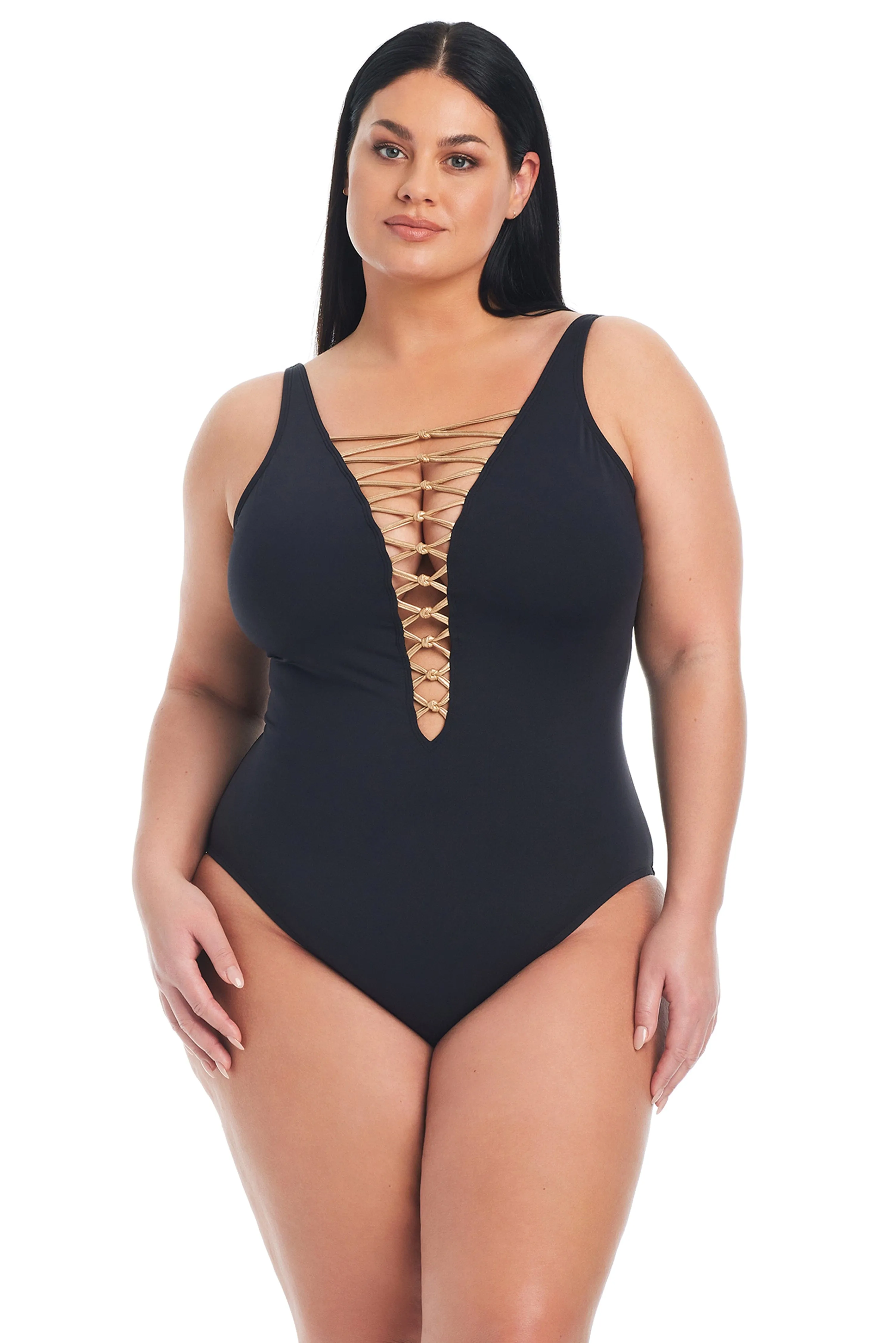 Let's Get Knotty High Neck Lace Down Plus Size Women's One-Piece Swimsuit sold by Bleu Rod Beattie product image thumbnail 3