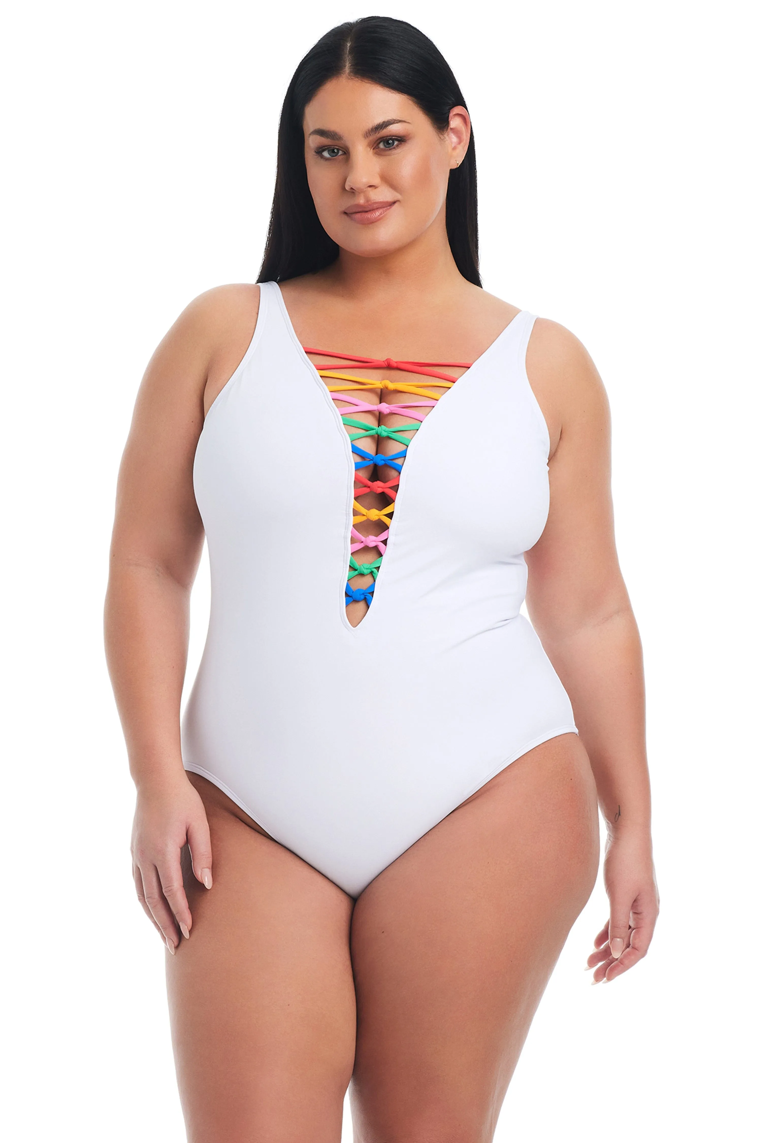 Let's Get Knotty High Neck Lace Down Plus Size Women's One-Piece Swimsuit sold by Bleu Rod Beattie product image thumbnail 5