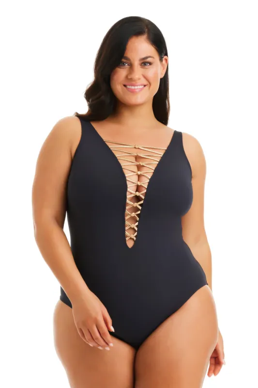 Kore One Piece High Neck Lace Down Swimsuit, Plus sold by Bleu Rod Beattie