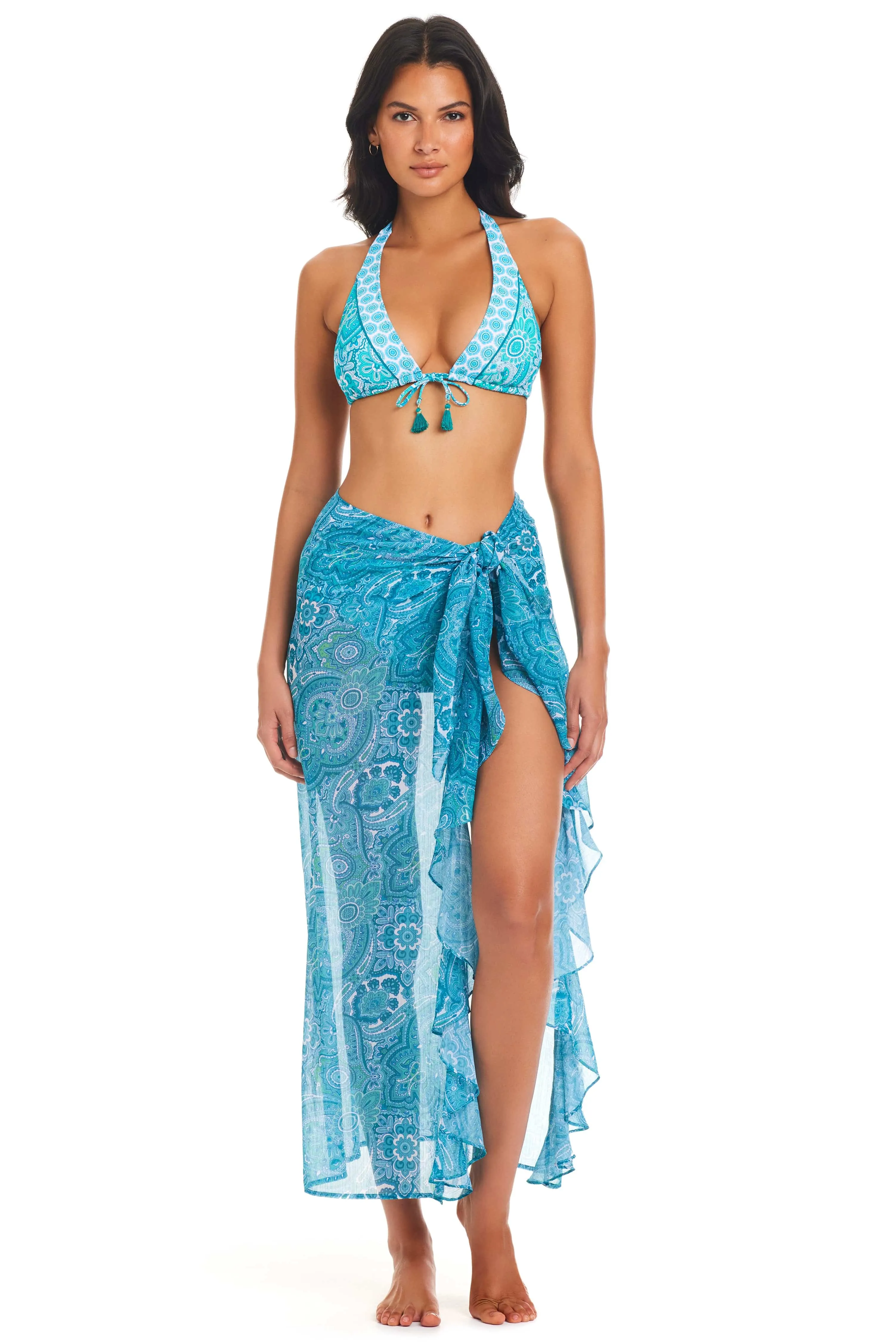 Coastal Cool Long Chiffon Ruffle Pareo Cover Up sold by Bleu Rod Beattie