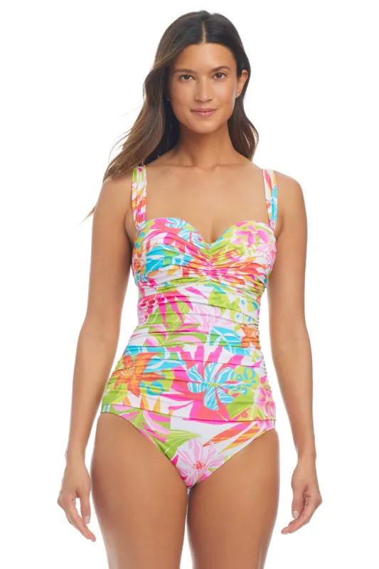 Packing a Punch Shirred Bandeau One Piece Swimsuit with Underwire sold by Bleu Rod Beattie