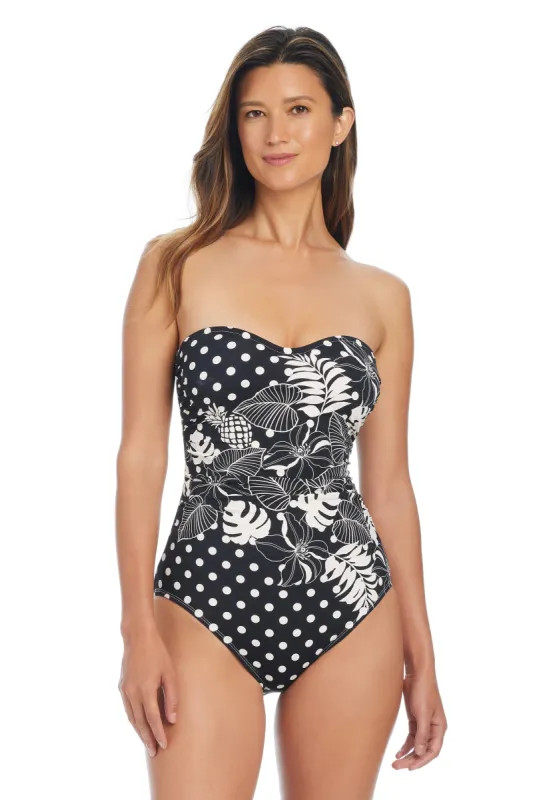Double Trouble Shirred Bandeau One Piece Swimsuit sold by Bleu Rod Beattie