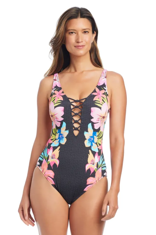 Sweet Escape Lace Down One Piece Swimsuit sold by Bleu Rod Beattie
