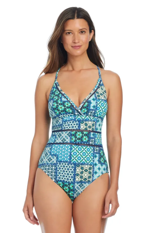 En La Playa Cross Back One Piece Swimsuit sold by Bleu Rod Beattie