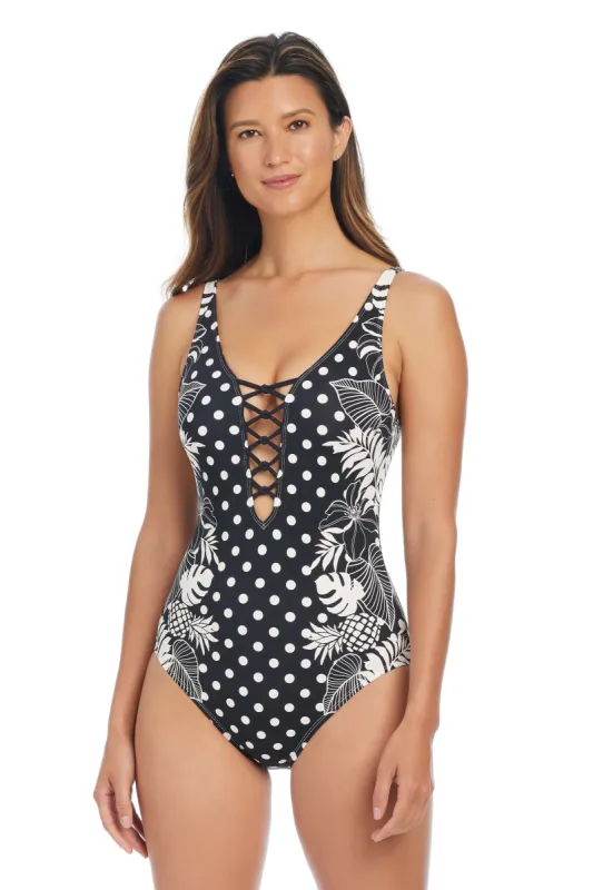 Double Trouble Lace Down One Piece Swimsuit sold by Bleu Rod Beattie