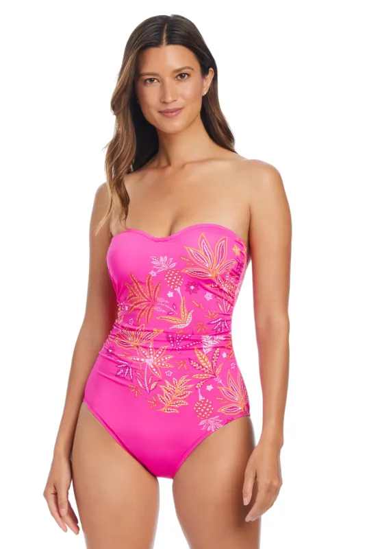 Desert Bloom Shirred Bandeau One Piece Swimsuit sold by Bleu Rod Beattie
