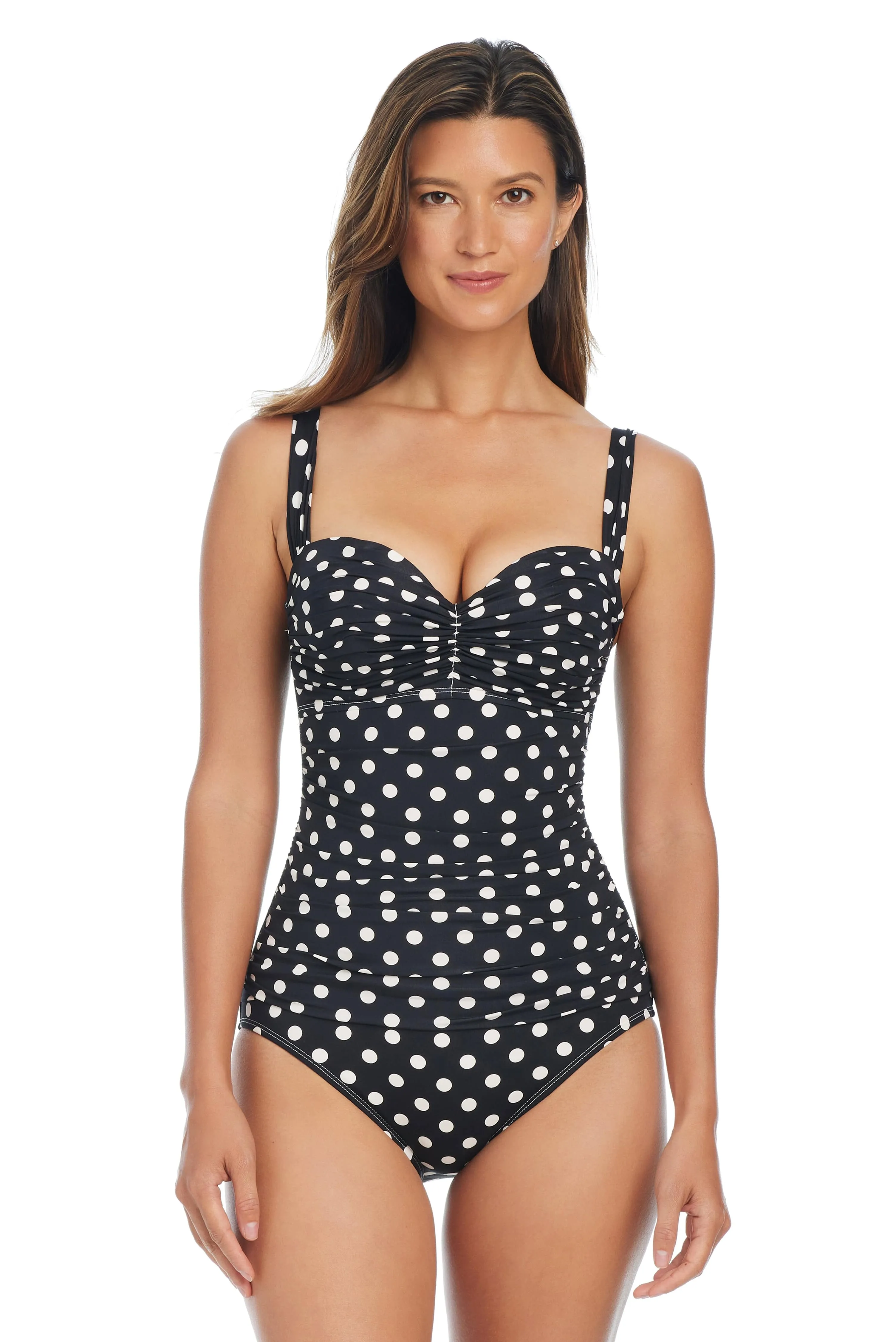 Double Trouble Shirred Bandeau One Piece Swimsuit sold by Bleu Rod Beattie