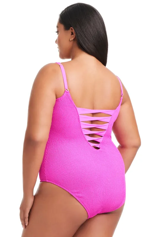 Plus Size Pucker Up Lace Down One Piece Swimsuit sold by Bleu Rod Beattie