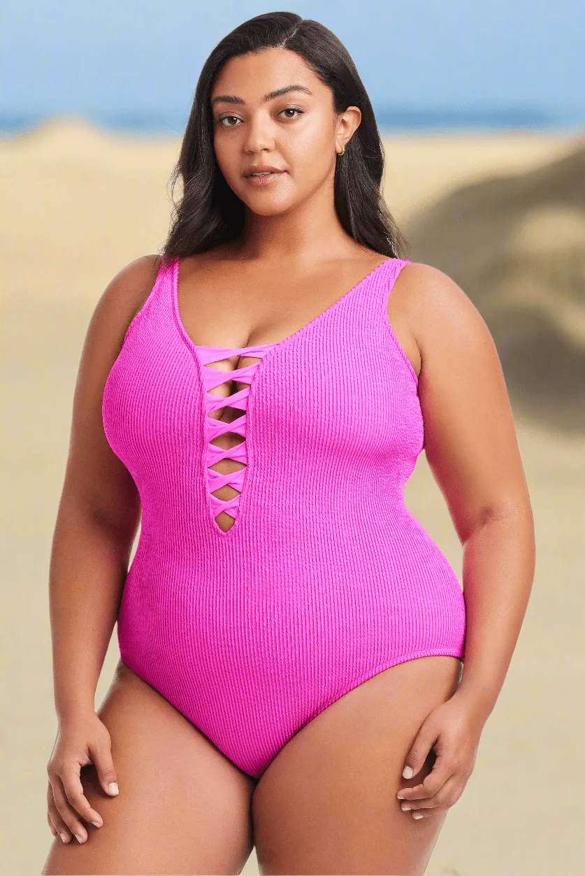 Plus Size Pucker Up Lace Down One Piece Swimsuit sold by Bleu Rod Beattie product image thumbnail 3