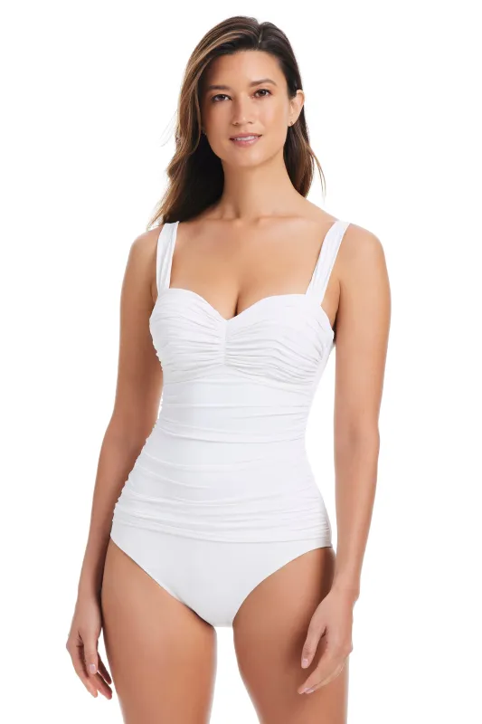 Women's Kore Shirred Bandeau One Piece Swimsuit in White sold by Bleu Rod Beattie