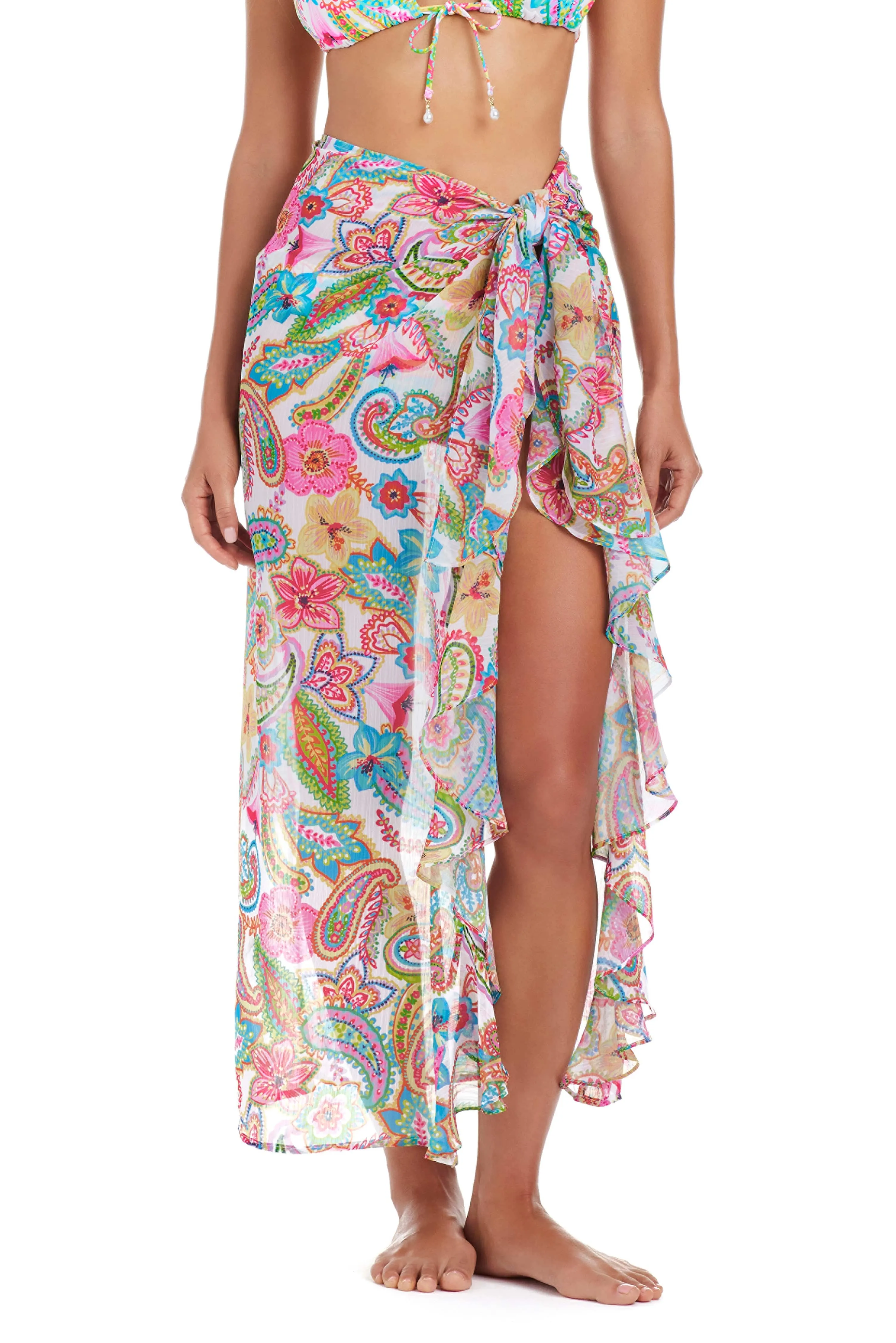 All Set For Summer Long Ruffle Sarong Coverup sold by Bleu Rod Beattie