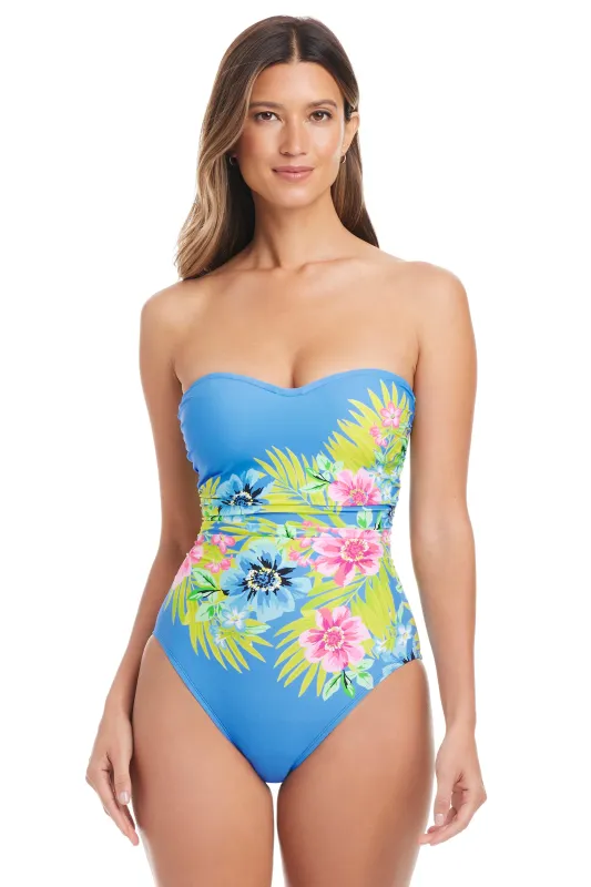 Let's Get Away Shirred Bandeau One Piece Swimsuit sold by Bleu Rod Beattie