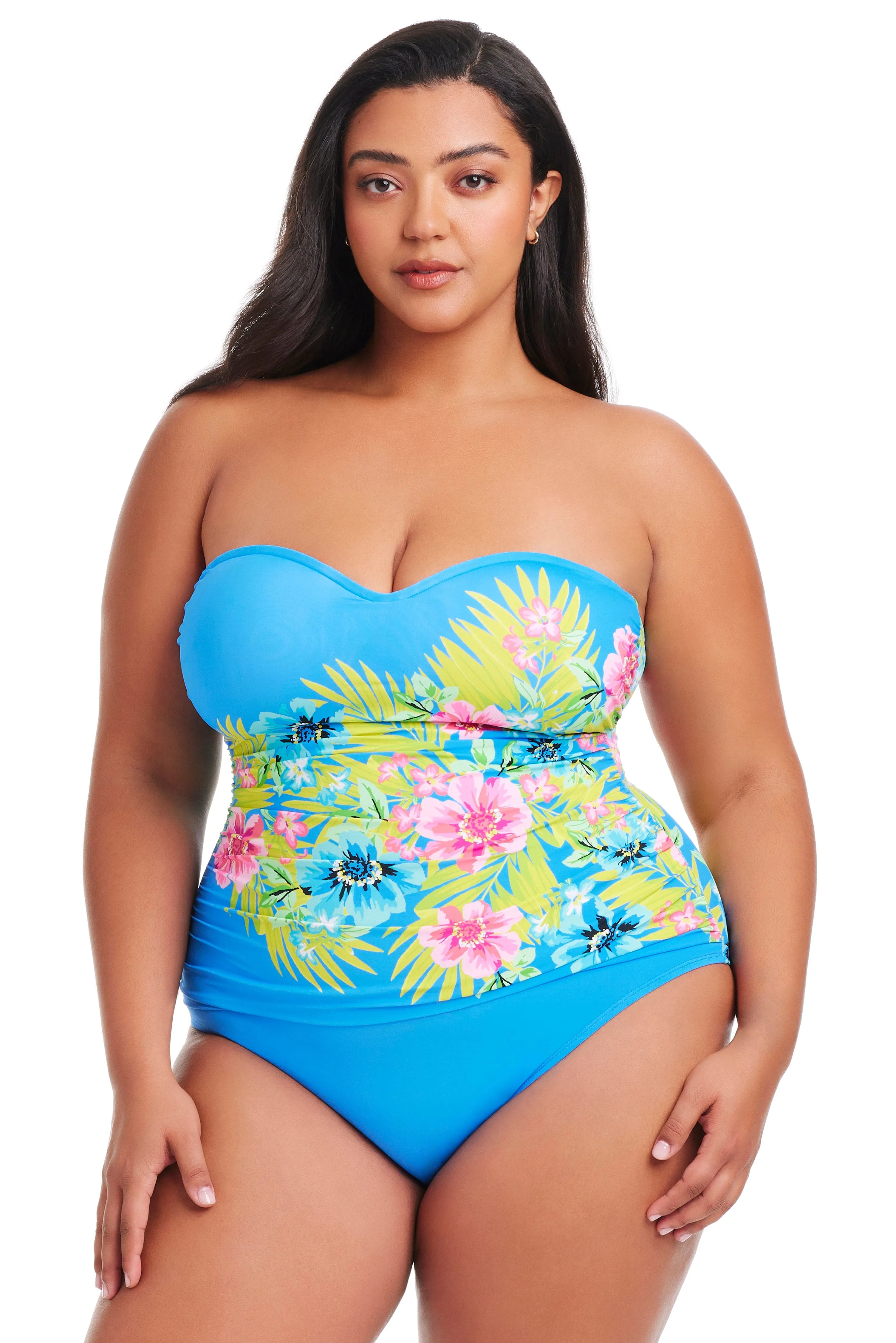 Plus Size Let's Get Away Shirred Bandeau One Piece Swimsuit sold by Bleu Rod Beattie
