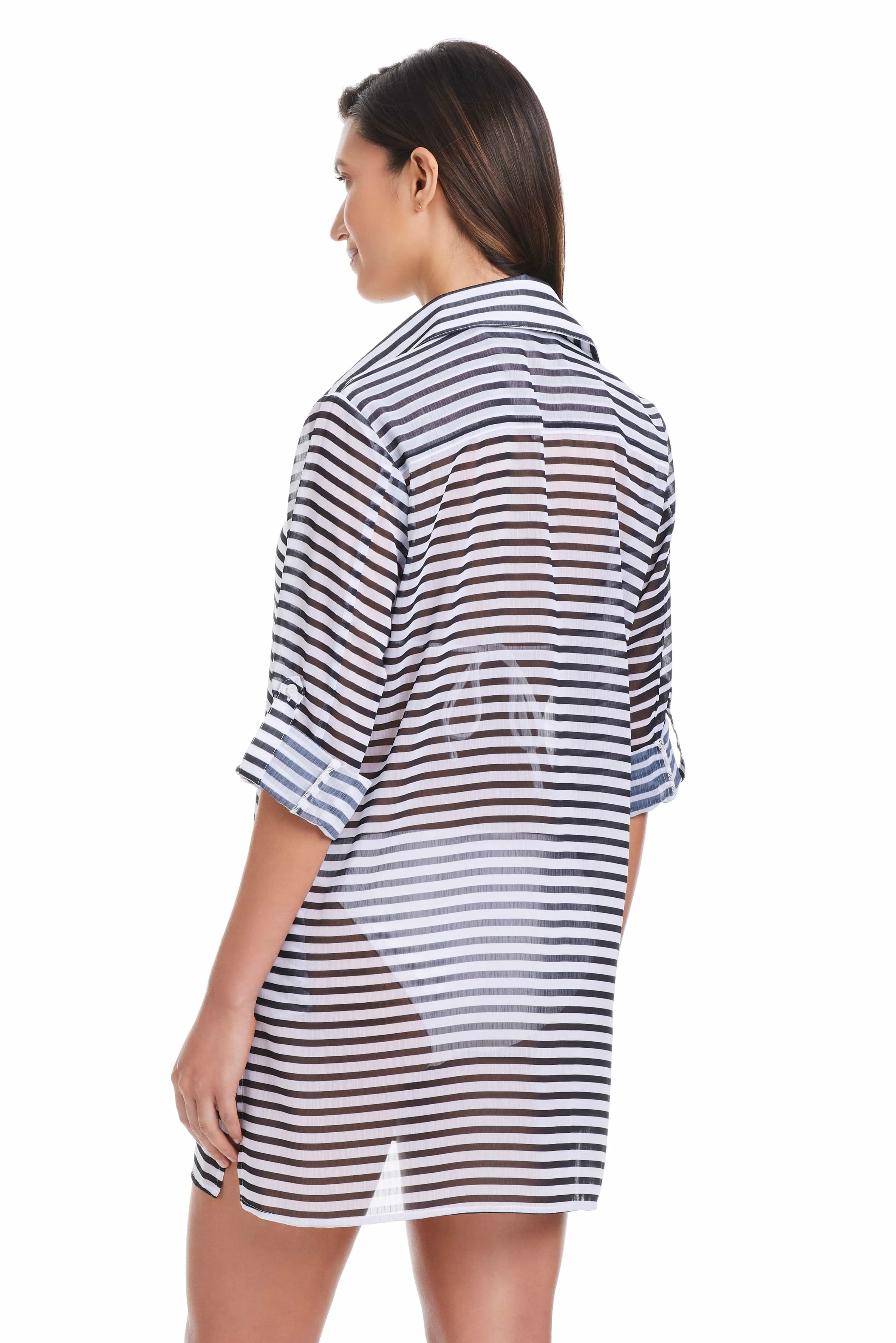 EXCLUSIVE! Smooth Operator Button Down Shirt Cover Up in Black sold by Bleu Rod Beattie product image thumbnail 3