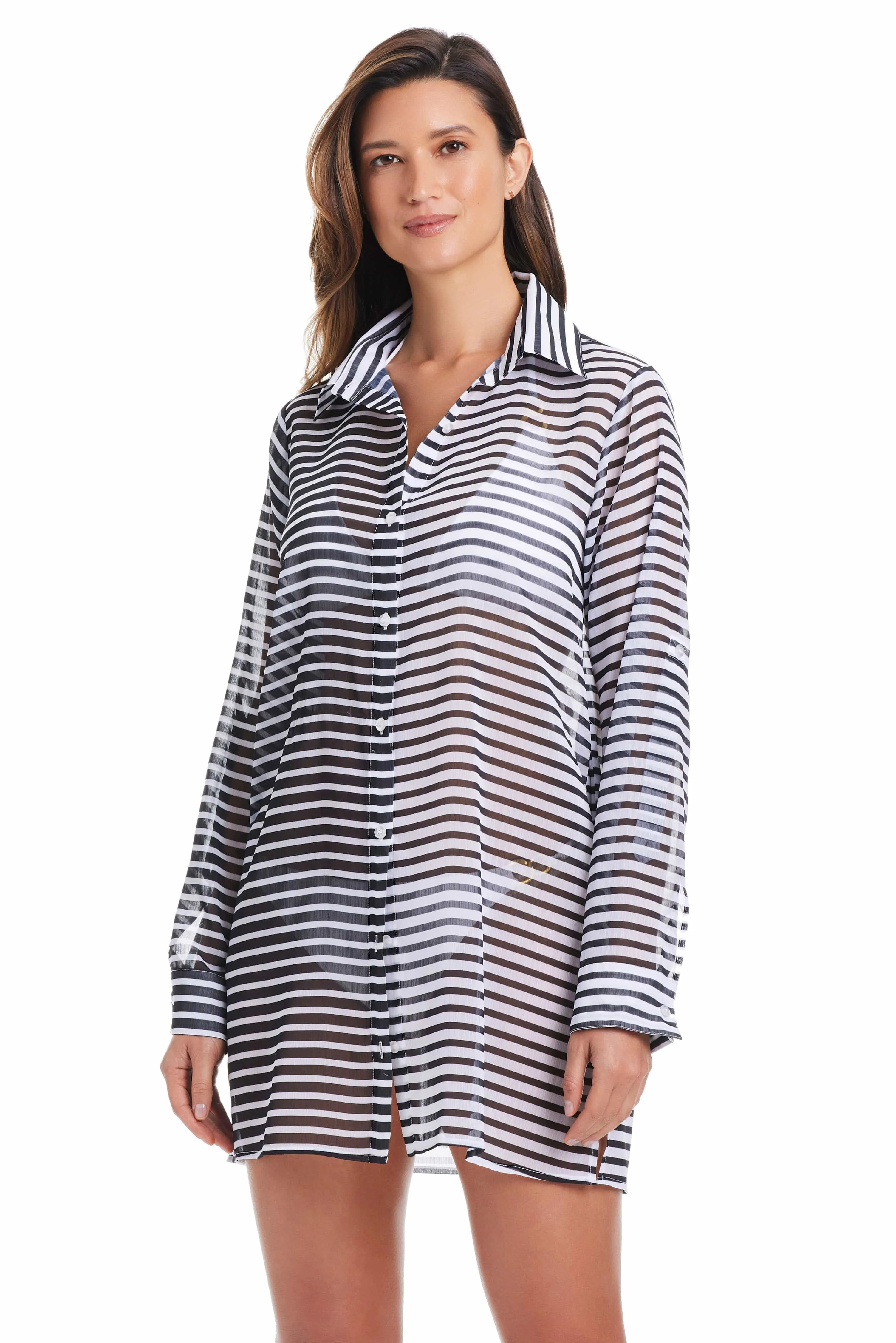 EXCLUSIVE! Smooth Operator Button Down Shirt Cover Up in Black sold by Bleu Rod Beattie product image thumbnail 2