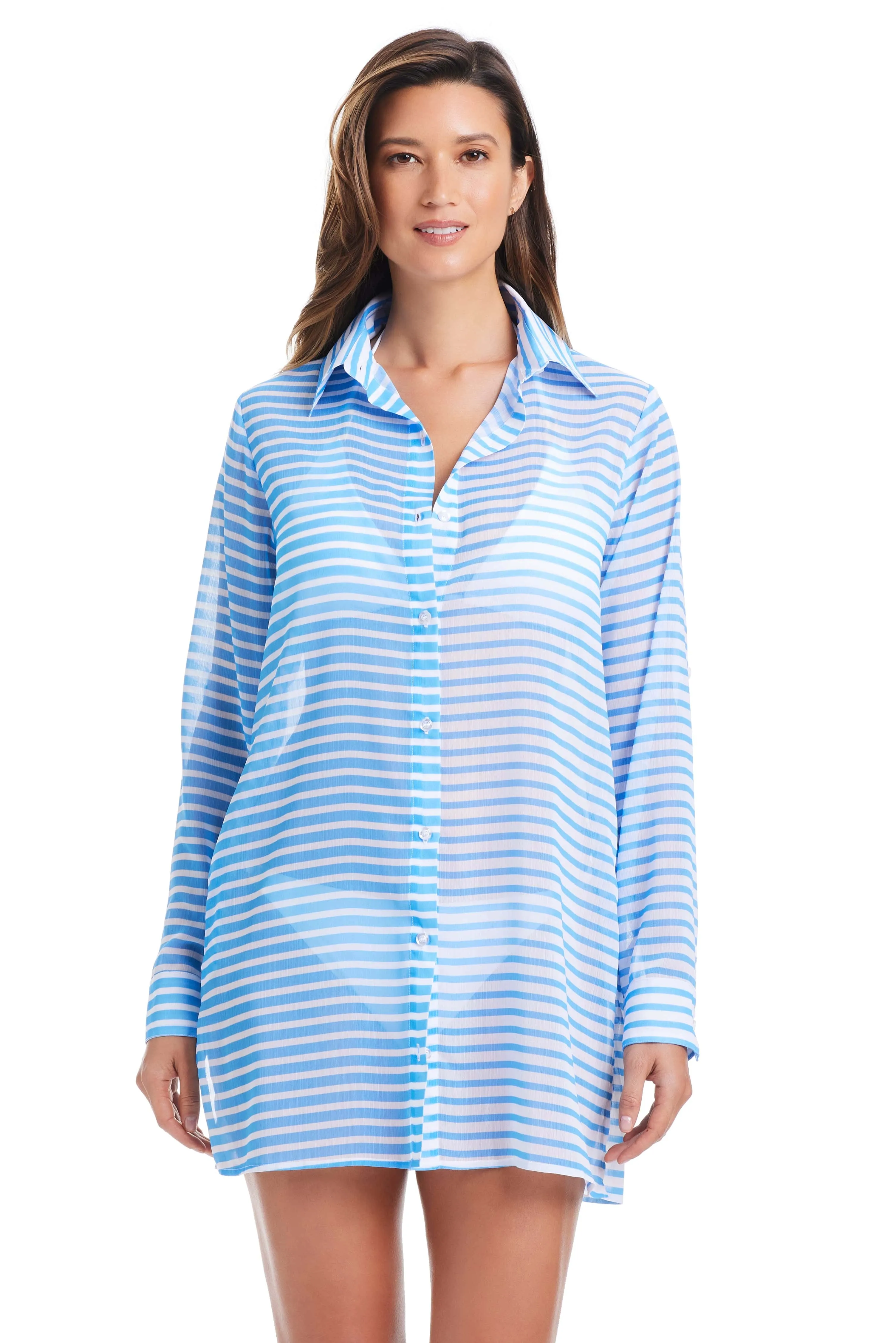 EXCLUSIVE! Smooth Operator Button Down Shirt Cover Up in Lavoir Bleu sold by Bleu Rod Beattie product image thumbnail 3