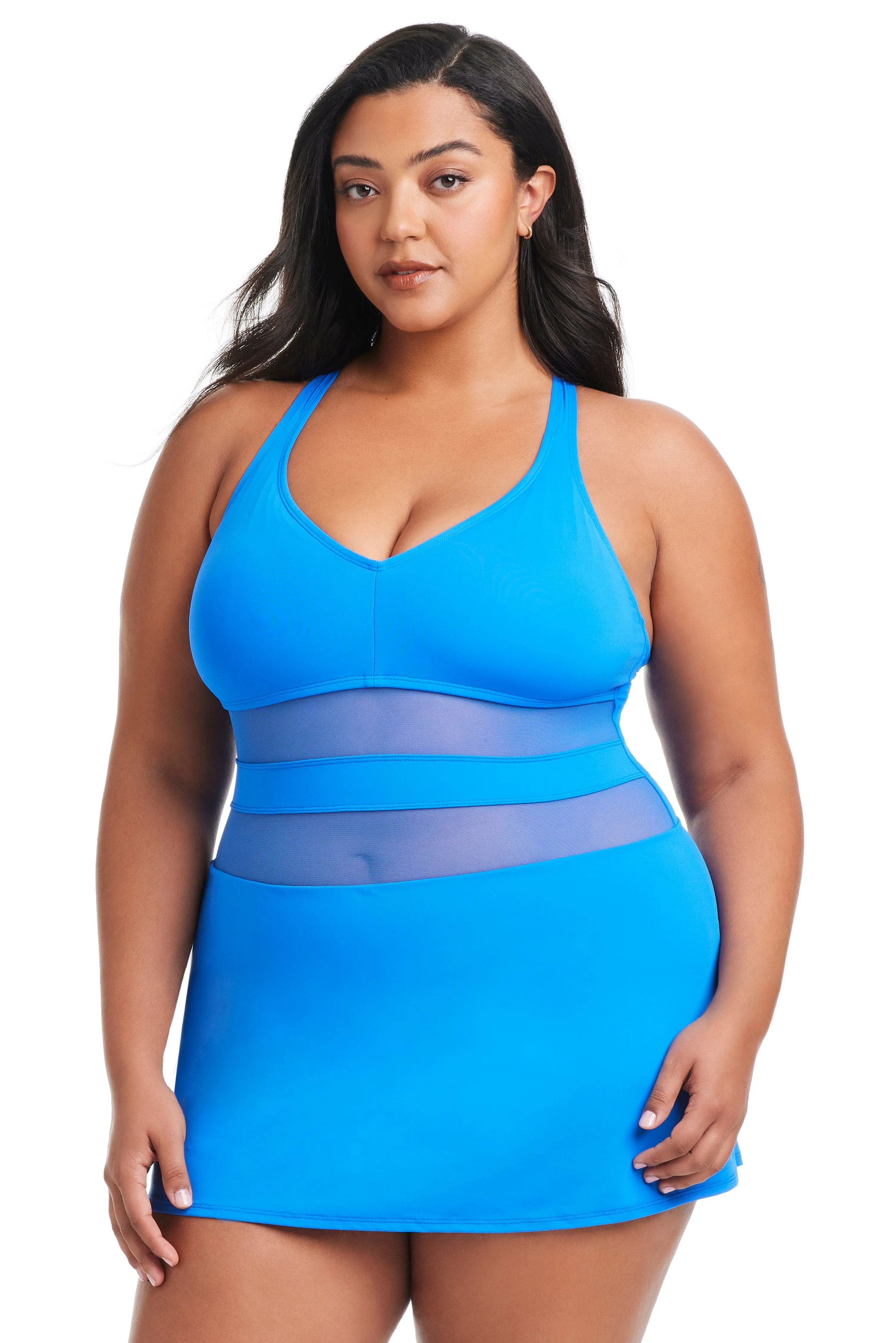 Plus Size Don't Mesh With Me Cross Back Swim Dress sold by Bleu Rod Beattie