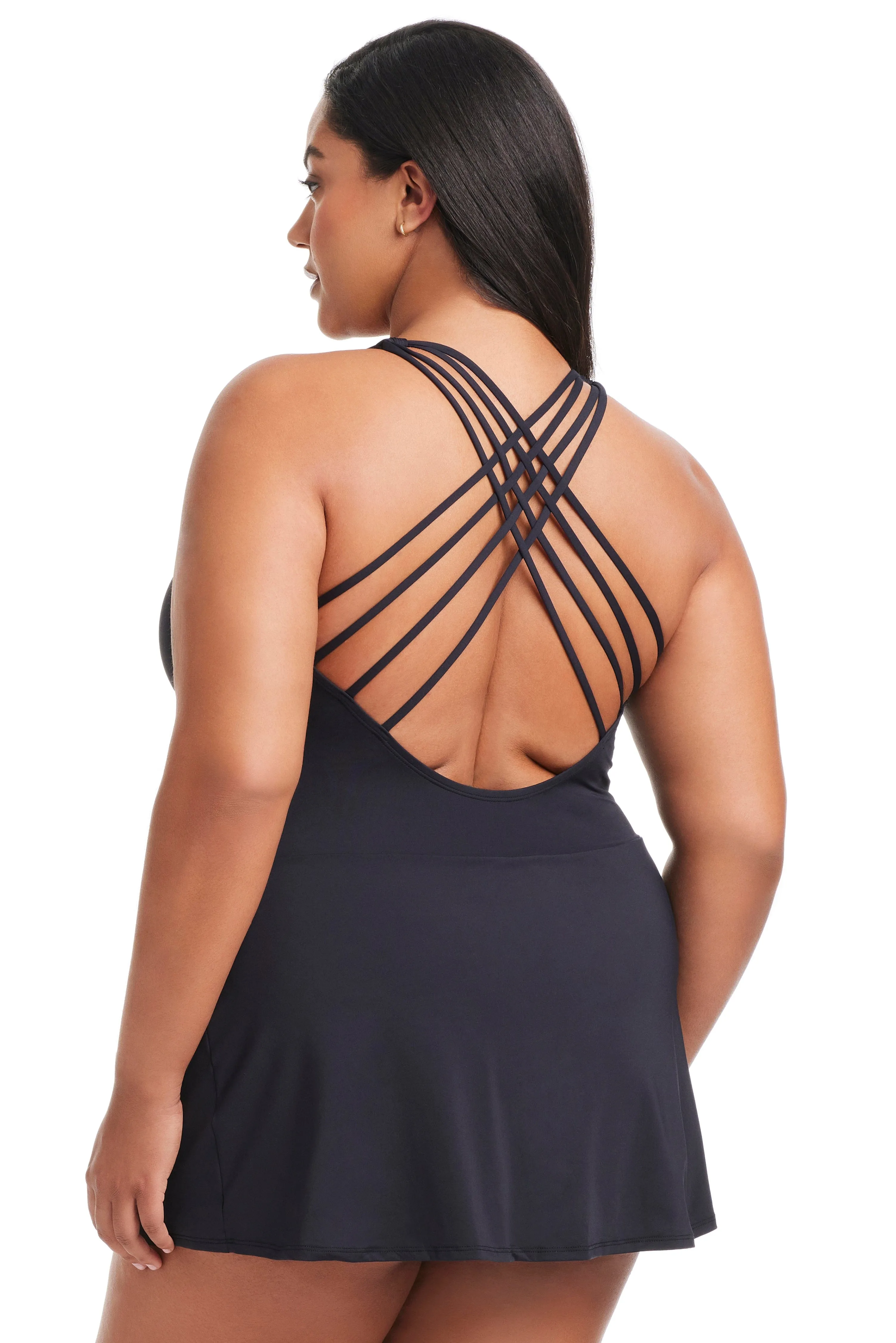 Plus Size Don't Mesh With Me Cross Back Swim Dress sold by Bleu Rod Beattie product image thumbnail 4