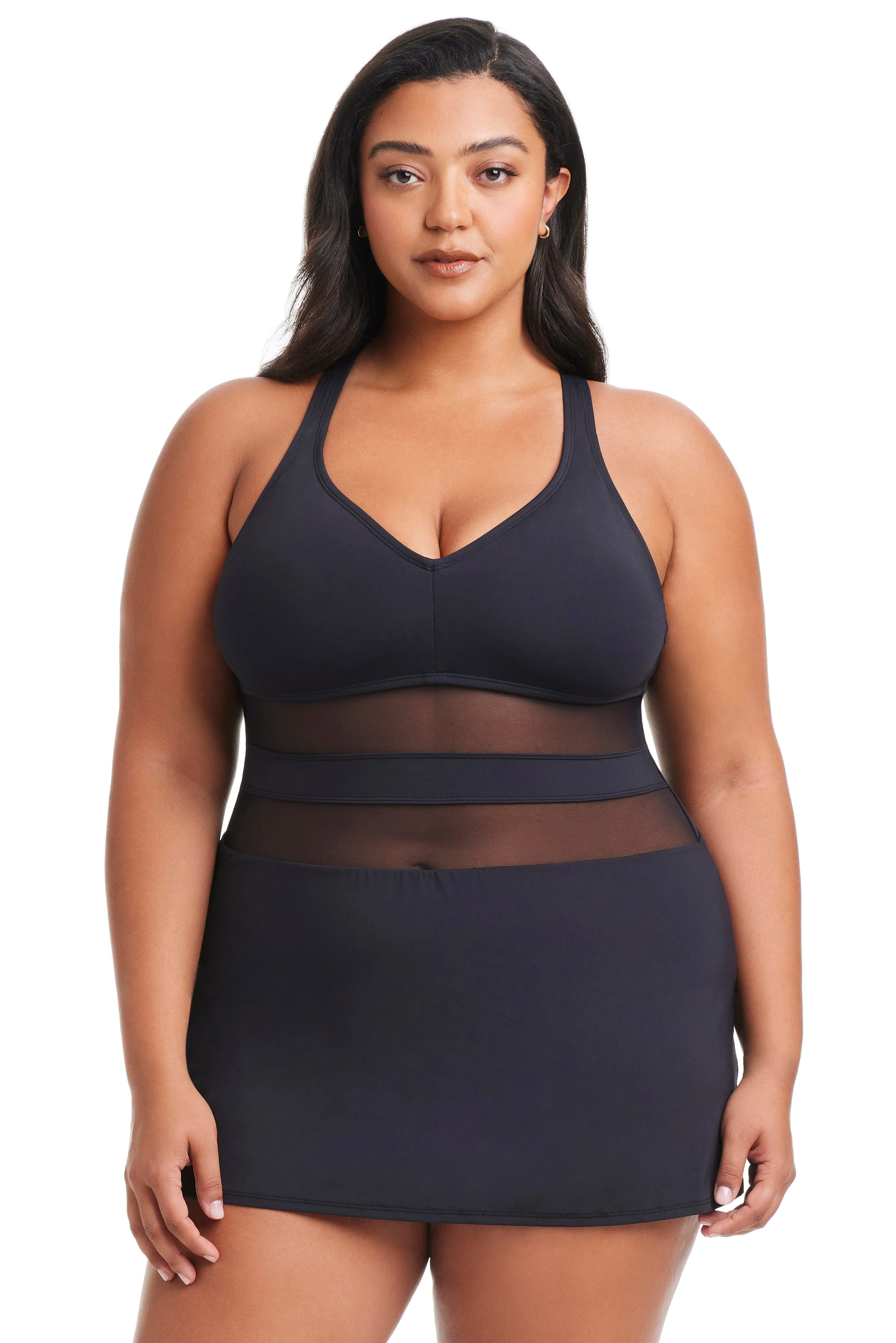 Plus Size Don't Mesh With Me Cross Back Swim Dress sold by Bleu Rod Beattie product image thumbnail 3