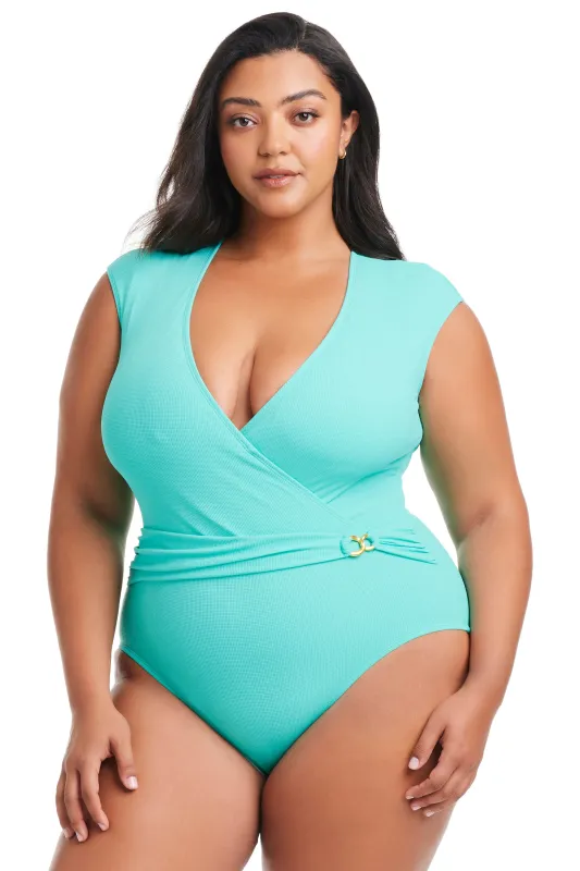 Plus Size Pique Ole Cap Sleeve One Piece Swimsuit sold by Bleu Rod Beattie