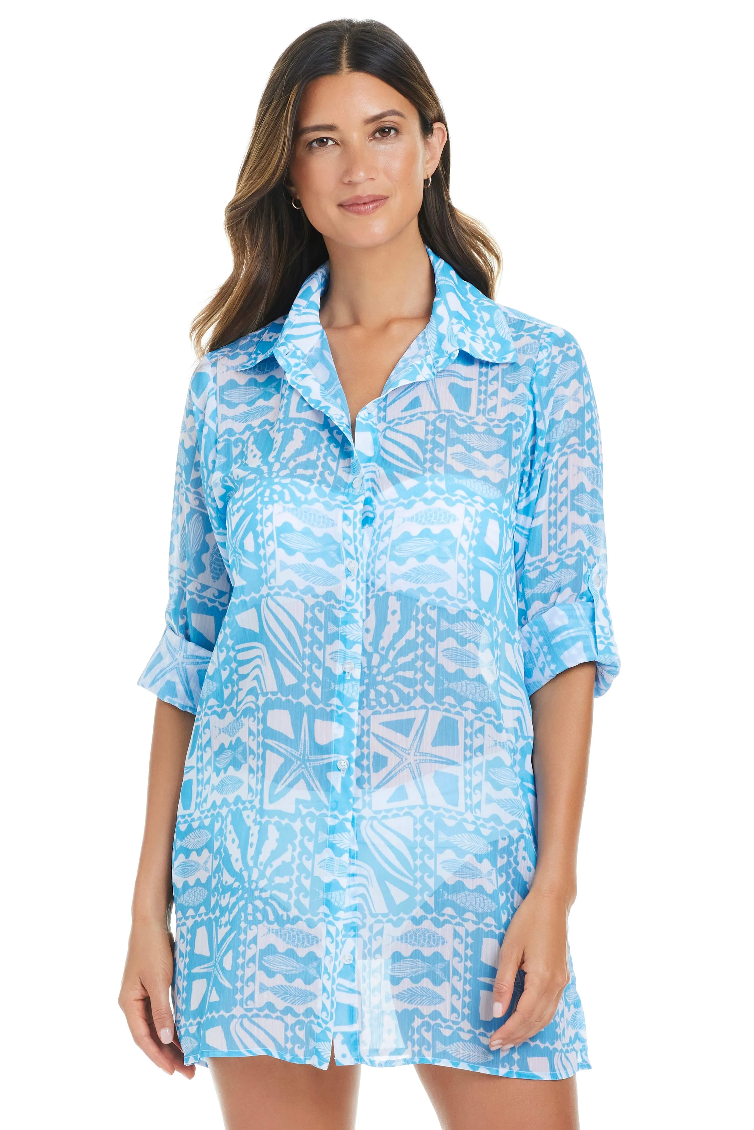 Catch Of The Day Chiffon Button Down Cover Up sold by Bleu Rod Beattie