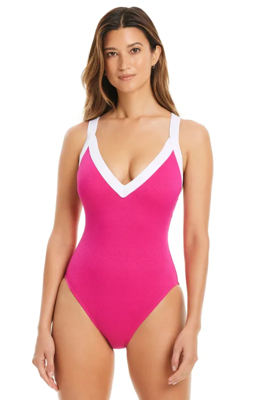 NEW! I'm With The Band Plunging V-Neck Cross back One Piece Swimsuit sold by Bleu Rod Beattie