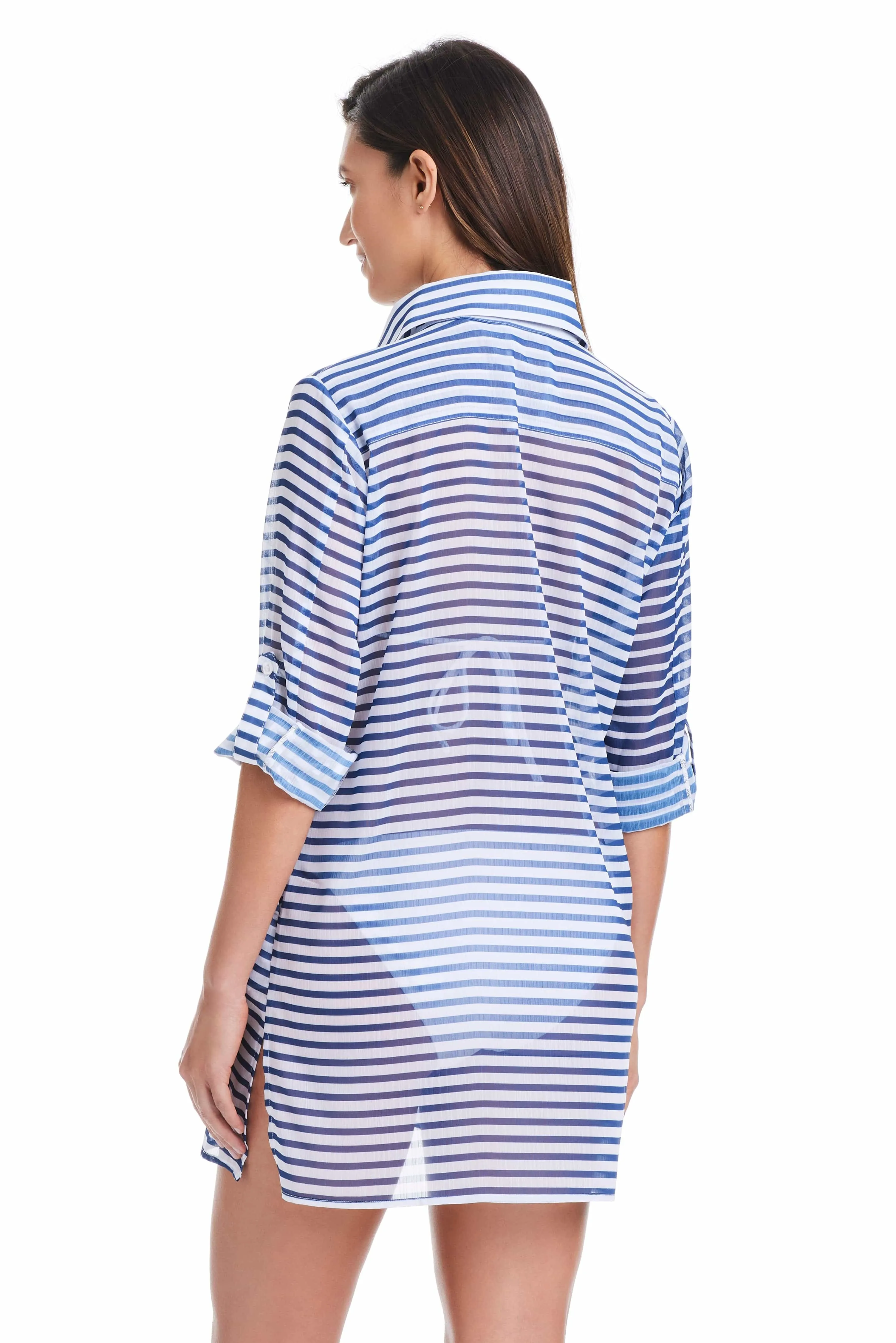 EXCLUSIVE! The Americana Button Down Shirt Cover Up in Navy sold by Bleu Rod Beattie product image thumbnail 2