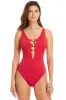 Crepe Of The Crop Red Lace Down One Piece Red Swimsuit sold by Bleu Rod Beattie