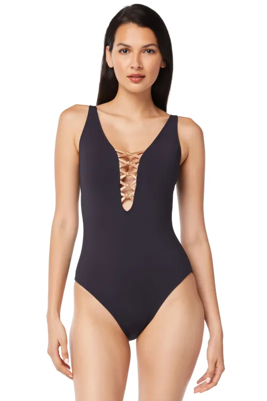 Let's Get Knotty Lace Down One-Piece Swimsuit sold by Bleu Rod Beattie