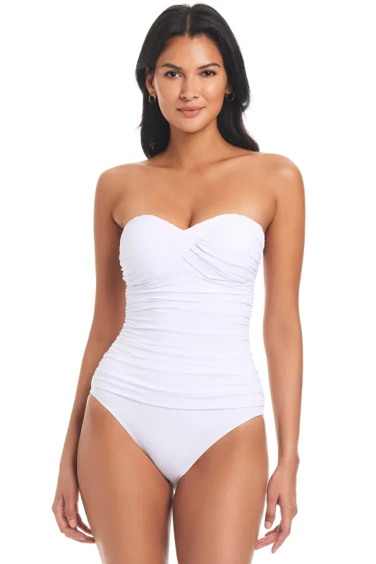 Women's Kore Twist Bandeau Premium One-Piece Swimsuit en White sold by Bleu Rod Beattie