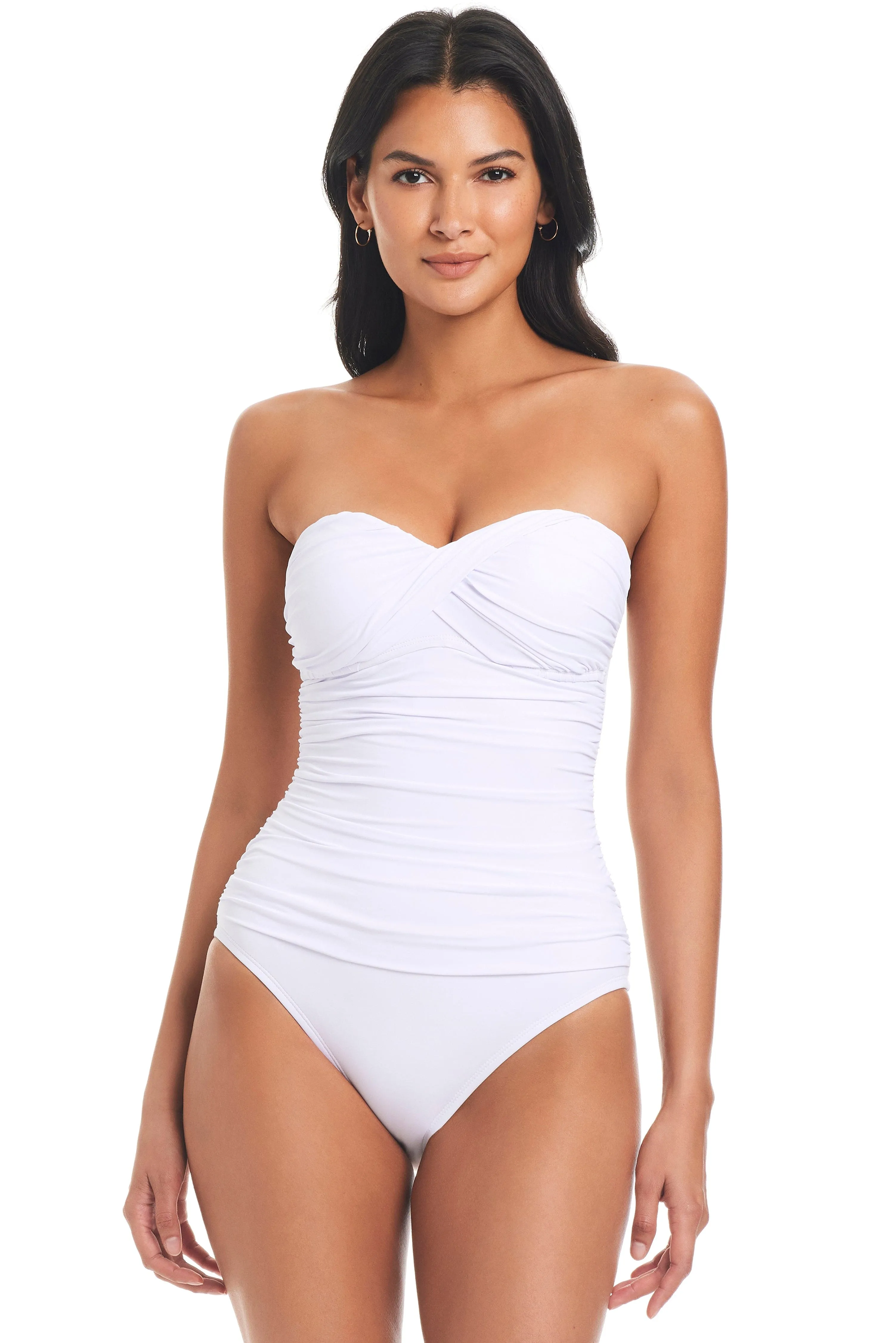 The Kore Twist Bandeau Premium One-Piece Swimsuit en White sold by Bleu Rod Beattie