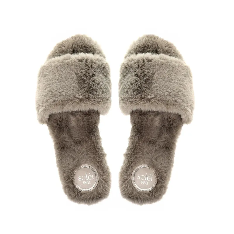 The Averie Mink Faux Fur Slides sold by Bleu Rod Beattie
