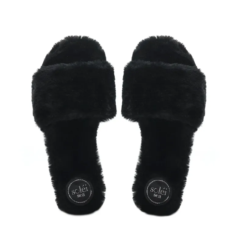 The Averie Black Faux Fur Slides made by Bleu Rod Beattie