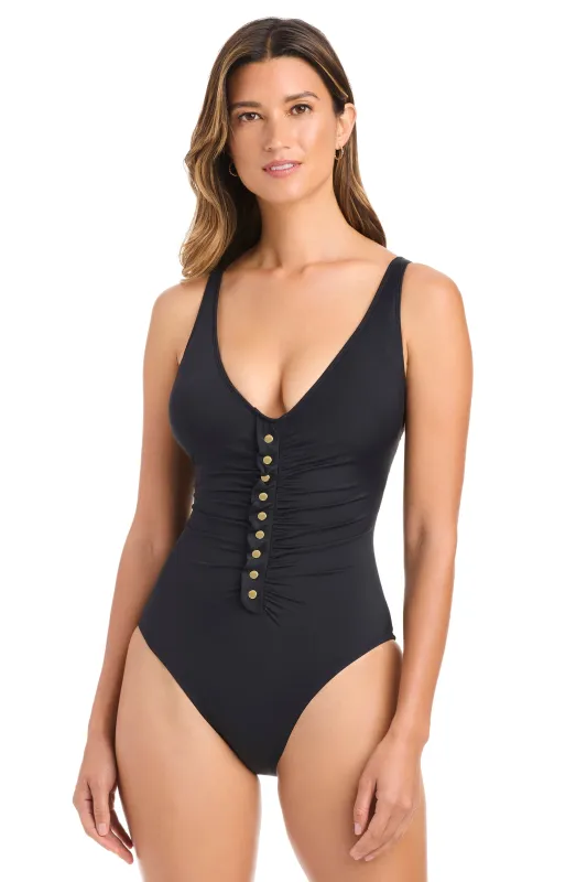Snap To It! Over The Shoulder One-Piece Swimsuit made by Bleu Rod Beattie