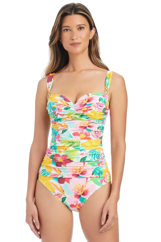 Love Blooms Shirred Bandeau Mio One Piece Swimsuit made by Bleu Rod Beattie