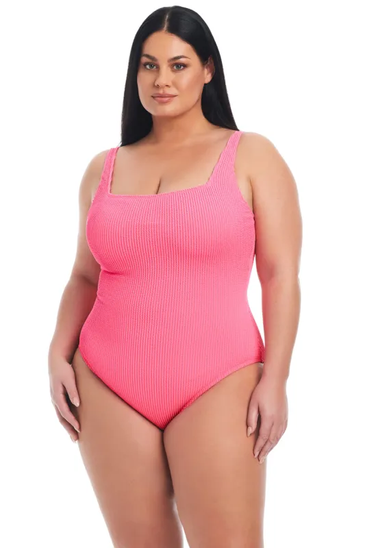 Pucker Up Square Neck Plus One-Piece Swimsuit sold by Bleu Rod Beattie