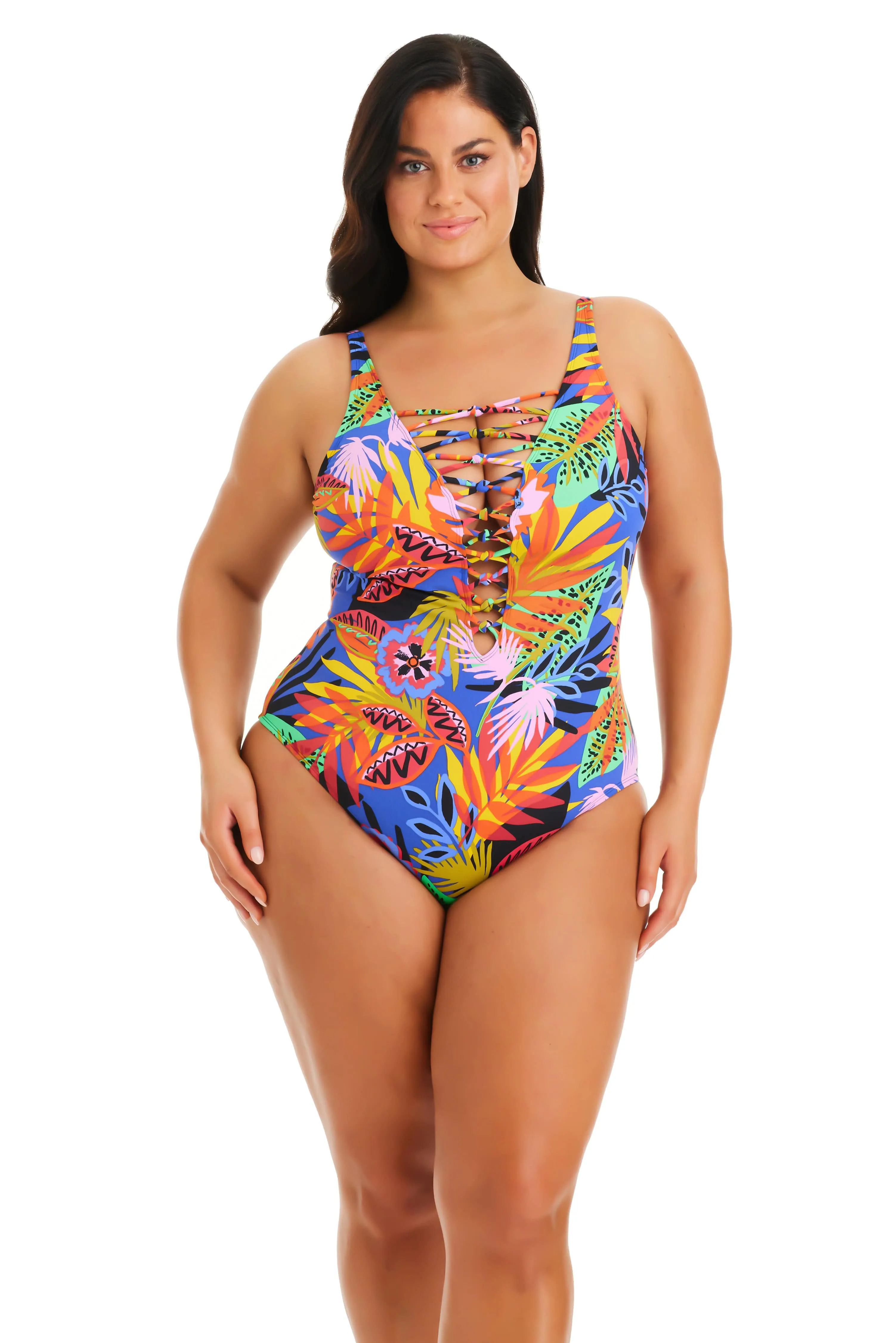 Night Safari Plunge Lace Down One Piece Swimsuit Plus sold by Bleu Rod Beattie product image thumbnail 3